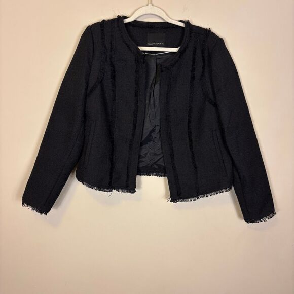 Banana Republic Jackets & Blazers - Banana Republic Black Tweed Open Cropped Blazer Jacket 14